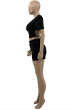 Apricot Sexy Casual Solid Backless V Neck Short Sleeve Two Pieces