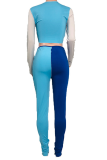 Blue Sexy Solid Patchwork O Neck Long Sleeve Two Pieces