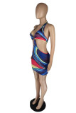 Colour Fashion Sexy Print Backless Halter Pencil Dresses