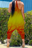Red Yellow Casual Gradual Change Patchwork Spaghetti Strap Harlan Jumpsuits