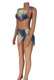 Multi-color Sexy Print Patchwork Swimwears Three Pieces