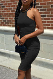 Yellow Sexy Casual Solid Vests O Neck Sleeveless Dress Dresses