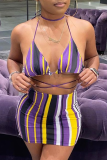 Purple Sexy Print Patchwork Spaghetti Strap Sleeveless Two Pieces