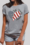 Grey Fashion Casual Print Basic O Neck T-Shirts