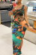Black Sexy Print High Opening Square Collar Pencil Skirt Dresses