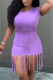 Purple Casual Solid Tassel Patchwork O Neck Pencil Skirt Dresses