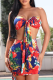 Colour Sexy Print Patchwork Strapless Two Pieces
