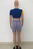 Purple Fashion Sexy Patchwork Bandage Hollowed Out O Neck Short Sleeve Two Pieces