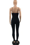 Rose Red Sexy Solid Patchwork Spaghetti Strap Skinny Jumpsuits