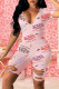 Pink Street Print Hollowed Out Patchwork V Neck Skinny Rompers