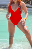 Red Fashion Sexy Solid Backless Swimwears