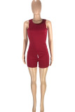 Burgundy Fashion Casual Solid Basic O Neck Sleeveless Two Pieces