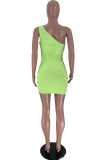 Coffee Sexy Solid Hollowed Out Halter Pencil Skirt Dresses