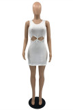 White Fashion Casual Solid Hollowed Out O Neck Vest Dress
