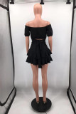 Rose Red Sexy Casual Solid Backless Off the Shoulder Short Sleeve Two Pieces