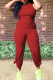 Red Casual Solid Patchwork O Neck Sleeveless Two Pieces