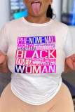 Black Casual Letter Print Split Joint O Neck T-Shirts