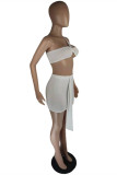 White Fashion Sexy Solid Backless Strapless Sleeveless Two Pieces