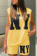 Yellow Casual Letter Print Basic O Neck Sleeveless Two Pieces