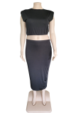 Red Sweet Solid Patchwork O Neck Sleeveless Plus Size Two Pieces