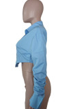 Blue Street Solid Patchwork Buckle Asymmetrical Turndown Collar Tops