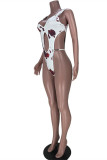 Blue Fashion Sexy Print Hollowed Out Swimwears (Without Waist Chain)