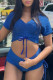 Blue Casual Sportswear Solid Draw String V Neck Short Sleeve Two Pieces