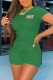 Green Fashion Casual Letter Print Basic O Neck Short Sleeve Two Pieces