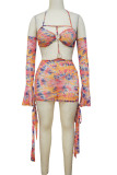 Yellow Sexy Print Hollowed Out Patchwork Frenulum Off the Shoulder Irregular Dress Dresses
