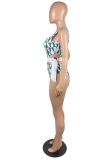 Blue Sexy Plaid Hollowed Out Patchwork Swimwears