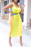Yellow Sexy Casual Patchwork Bandage U Neck Sleeveless Two Pieces