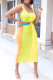 Yellow Sexy Casual Patchwork Bandage U Neck Sleeveless Two Pieces