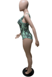 Green Sexy Print Hollowed Out Patchwork Swimwears