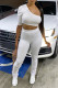 White Sexy Casual Patchwork Backless One Shoulder Short Sleeve Two Pieces