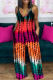 Red Casual Print Patchwork Pocket V Neck Loose Jumpsuits