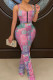 Pink Casual Print Patchwork Fold Spaghetti Strap Sleeveless Two Pieces
