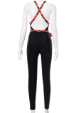 Black Sexy Print Hollowed Out Halter Skinny Jumpsuits