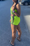 Fluorescent Green Sexy Casual Striped Split Joint Backless Strapless Sleeveless Two Pieces