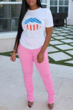 White Fashion Casual Print Basic O Neck T-Shirts