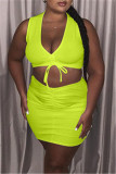 Deep Blue Sexy Casual Solid Bandage V Neck Sleeveless Two Pieces