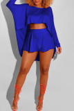 Red Casual Solid Patchwork Asymmetrical O Neck Long Sleeve Two Pieces