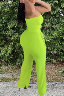 Fluorescent Green Sexy Casual Solid Backless One Shoulder Sleeveless Two Pieces