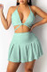 Light Green Sexy Solid Bandage Patchwork Fold Halter Two Pieces