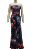 Multicolor Sexy Patchwork Tie-dye Strapless Straight Jumpsuits