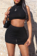 Black Casual Solid Patchwork Half A Turtleneck Sleeveless Two Pieces