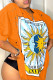 Orange Fashion Casual Print Hollowed Out O Neck T-Shirts