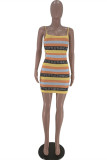 Pink Sexy Casual Letter Striped Print Backless Spaghetti Strap Sleeveless Dress