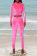 Pink Casual Print Patchwork Hooded Collar Long Sleeve Two Pieces