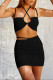 Black Sexy Solid Hollowed Out Patchwork Frenulum Asymmetrical Collar Sleeveless Two Pieces