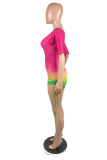Green Sexy Gradual Change Patchwork V Neck Regular Rompers